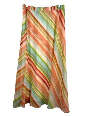 Chico’s Martha Maxi Skirt Pastel Stripes Lined Pull On Side Slits Size 2 US L